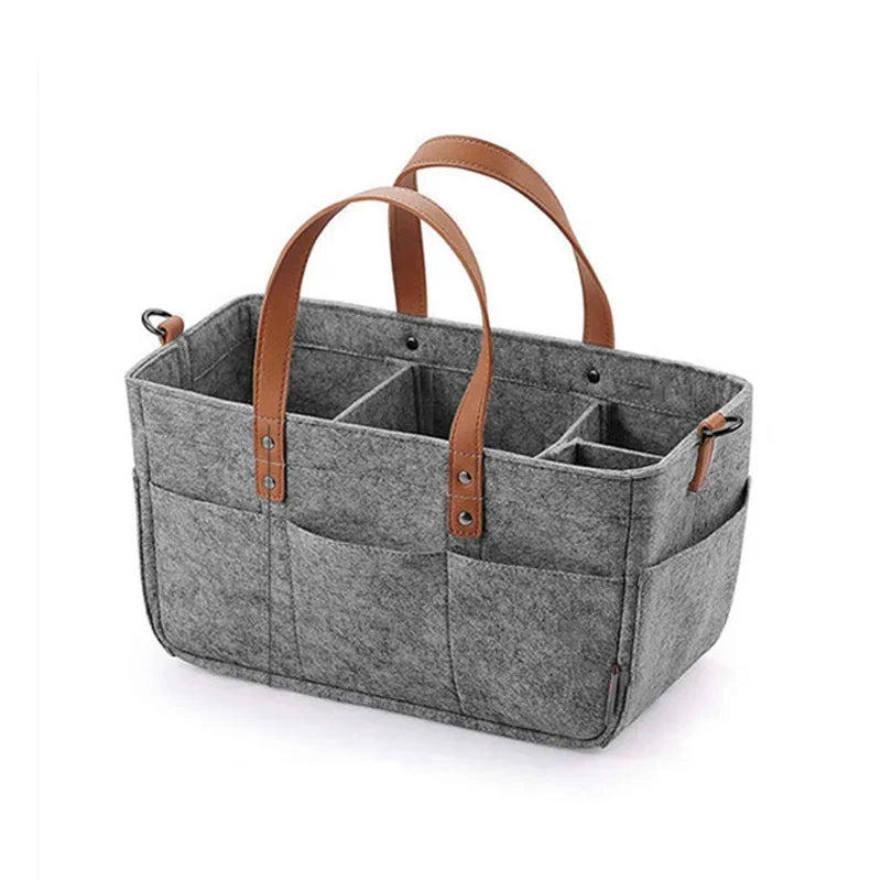 KidEase™ Felt Nursery Storage Basket – Diaper Caddy Organizer with Handle, Large Pocket Infant Diaper Bag Carrier