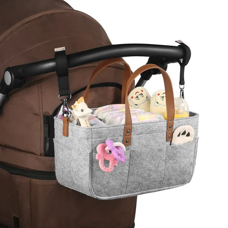 KidEase™ Felt Nursery Storage Basket – Diaper Caddy Organizer with Handle, Large Pocket Infant Diaper Bag Carrier