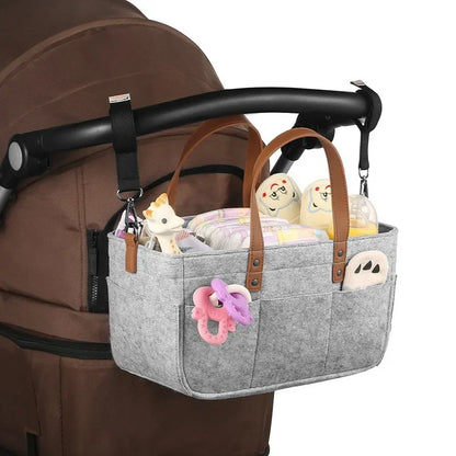 KidEase™ Felt Nursery Storage Basket – Diaper Caddy Organizer with Handle, Large Pocket Infant Diaper Bag Carrier