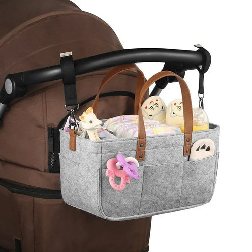 KidEase™ Felt Nursery Storage Basket – Diaper Caddy Organizer with Handle, Large Pocket Infant Diaper Bag Carrier