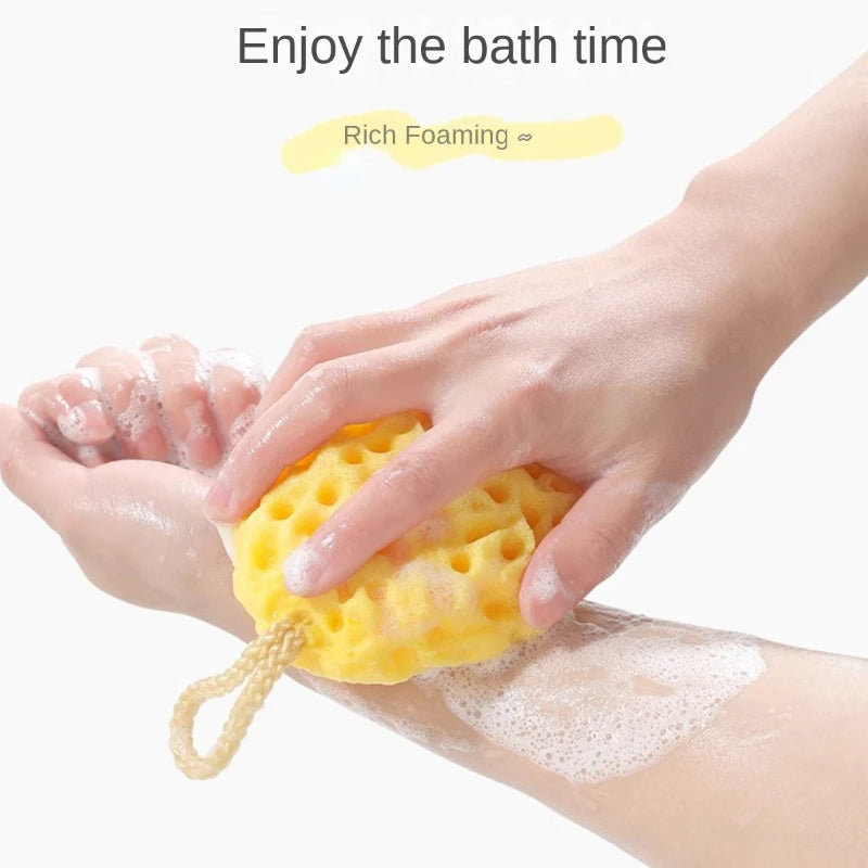 SoftMesh™ Nylon Mesh Shower Sponge Ball – Baby & Adult Body Scrub Pouf with Foam Exfoliating Brush