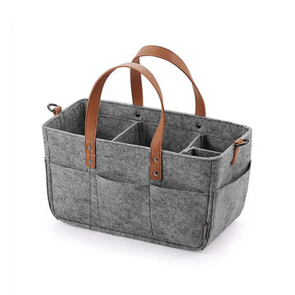 KidEase™ Felt Nursery Storage Basket – Diaper Caddy Organizer with Handle, Large Pocket Infant Diaper Bag Carrier