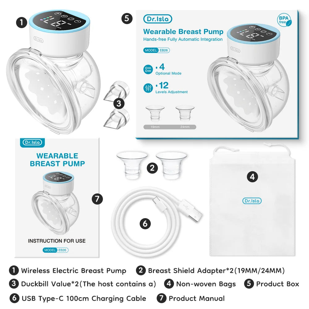 MAMIJOY™ Hands-Free Wearable Electric Breast Pump EB26 – 4 Modes, 12 Levels, Silent, 19/24 mm Flange